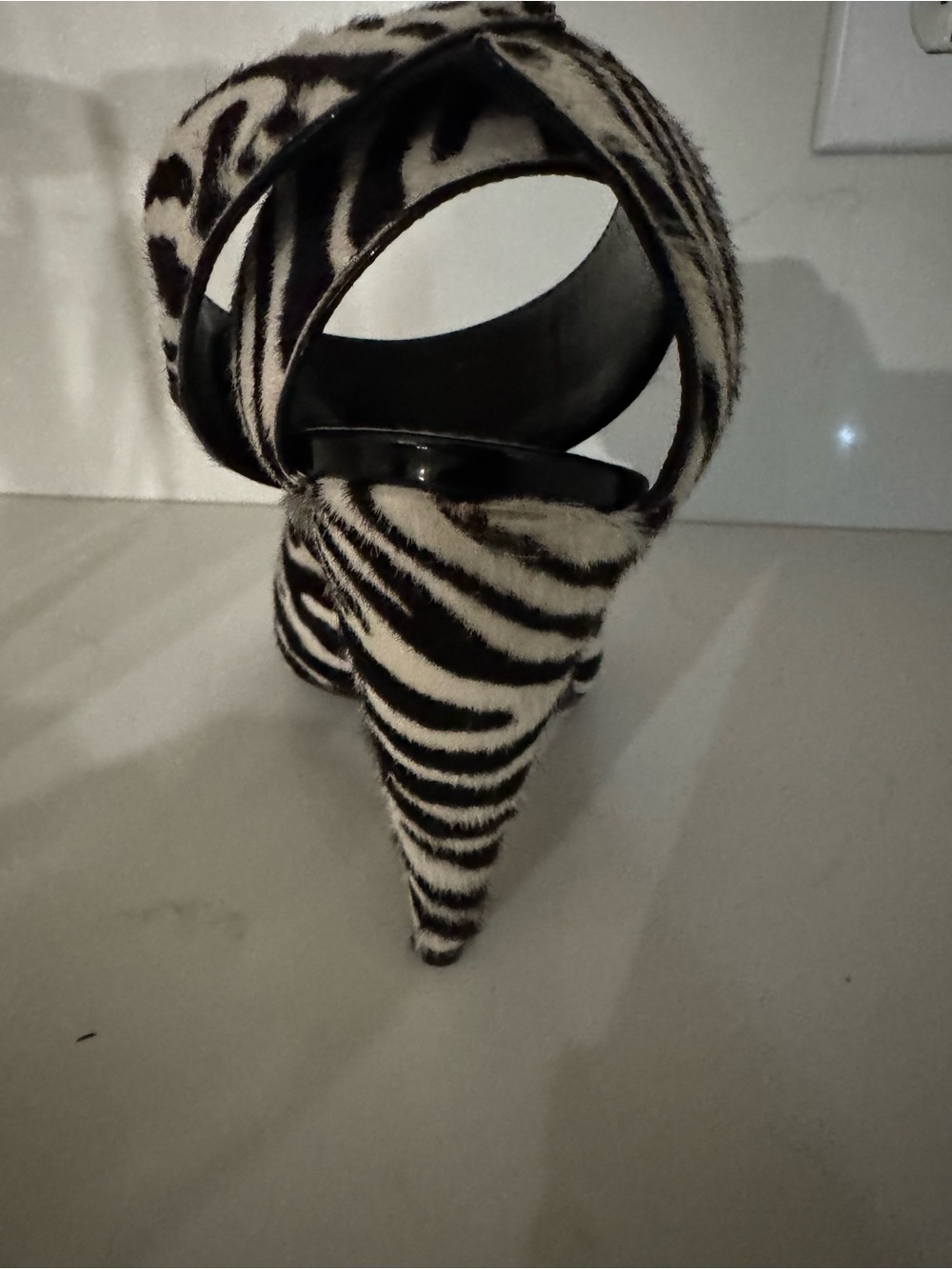 Tom Ford Zebra-Print Open-Toe Ankle-Strap Heels with Gold Accents - Picture 5 of 5